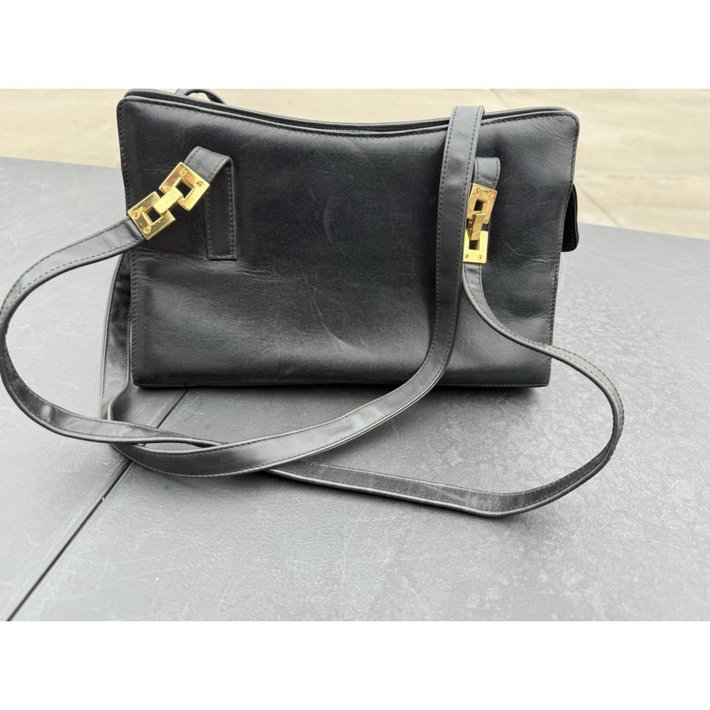 Etienne Aigner Black Leather Shoulder Bag Vintage Gold Hardware Purse